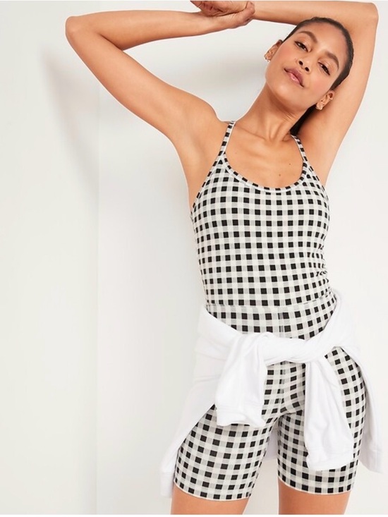Old Navy Pants - OLD NAVY Power Chill Black White Gingham Bodysuit Romper Size L